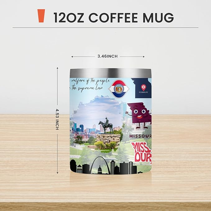12oz Coffee Mug Missouri State Insulated Coffee Cups, United States Map Travel Mug Landmark, Birthday Gifts Cute Mugs with Lid and Straw Mothers Day Gifts