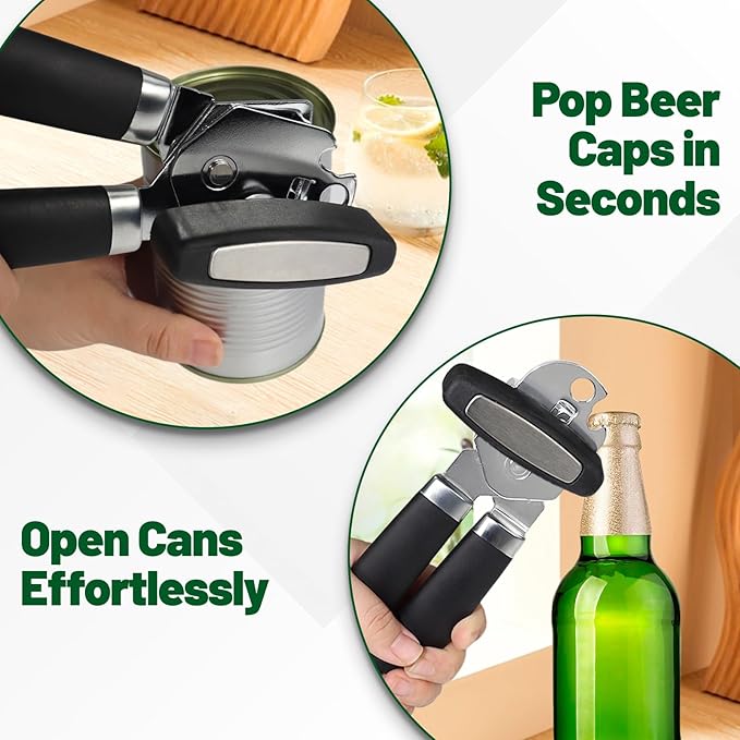 Can Opener Stainless Steel Cutting Blade Bottle Opener 3 in 1 Multifunctional Manual Jar Opener Magnetic Can Opener Heavy Duty Comfortable Handle Smooth Edge Kitchen Gadget Daily Use