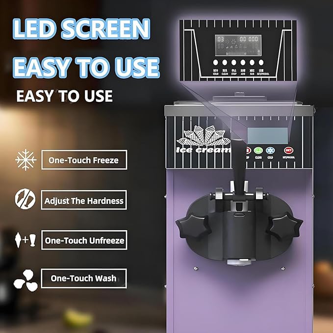 Soft Serve Ice Cream Machine for Home,Countertop Soft Serve Ice Cream Maker,4-5 Kg/H Yield,with Pre-Cooling,Auto Clean,LCD Panel Soft Serve Maker Single Flavor Soft Serve Ice Cream Machine,Grey
