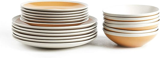 Rock Ridge Speckled Stoneware Dinnerware Set (18pc Set, Yellow and Ivory)