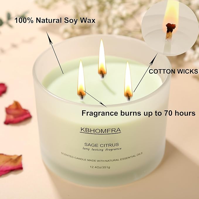 Scented Candles for Home, Sage Citrus Candles Aroma Fragrant 12.4oz Soy Wax, Luxury Large Candle Gift,up to 70 Hours Burn Time, Birthday Gifts for Women&Men Festival Relaxation Ambience