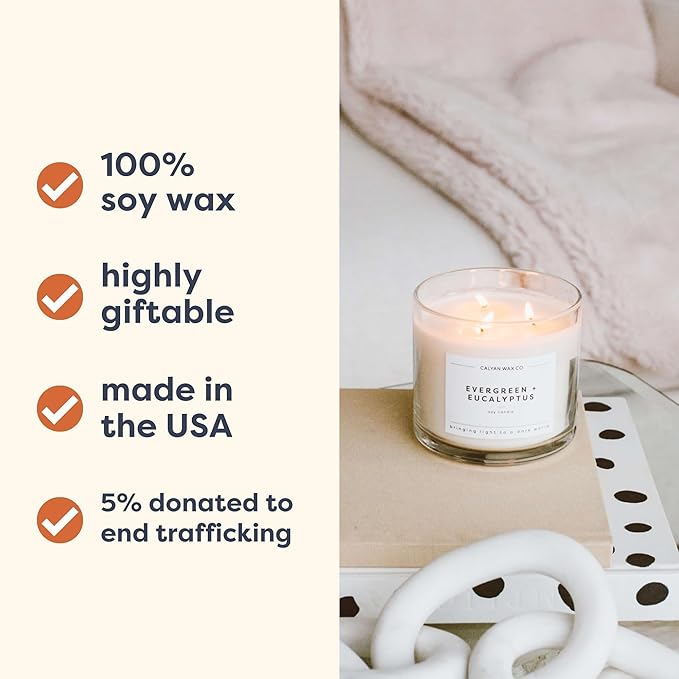 Calyan Wax Co. Vetiver & Tonka 3 Wick Scented Candle - 43 Hour Burn - Luxury 3 Wick Soy Candles - Non Toxic Soy Wax Candles - Long Lasting Large Glass Jar Candle for Home - 14.9oz