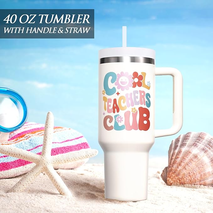 Teacher Gifts for Women, Christmas Appreciation Gift for Teachers, 40 OZ Tumbler Best Teacher Gifts from Student, Cool Teachers Club Insulated Cup Unique Graduation Thank You Retirement Birthday Gift