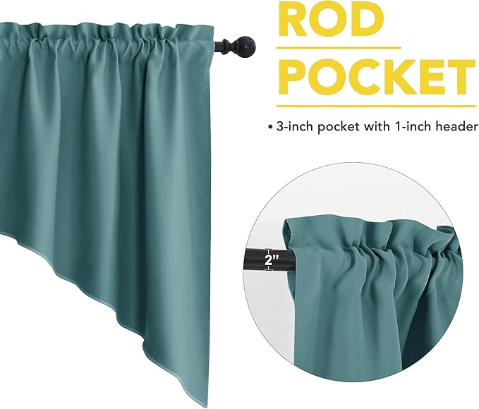 NICETOWN Swag Valance Blackout Kitchen Curtains - Scalloped Valance/Swags Home Decor Window Topper Treatments for Living Room/Home Office (2 PCs, 36 inches Wide Each, 36 inches Long, Sea Teal)