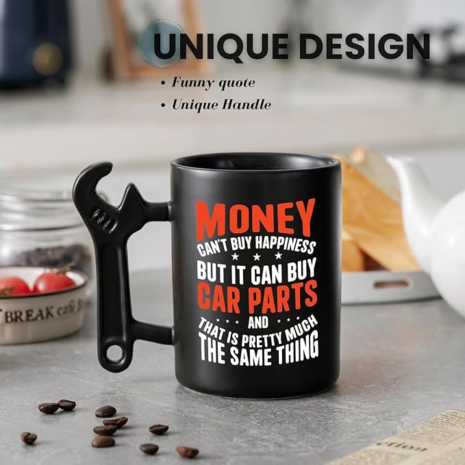 Onebttl Car Gifts For Men, Women, Dad, Mechanic - 13.5oz/400ml Ceramic Wrench Coffee Mug - Money