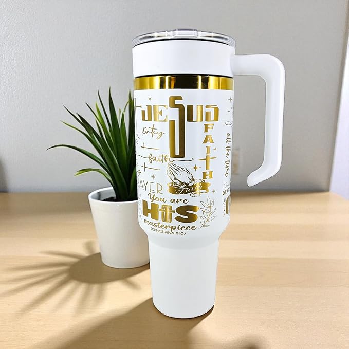 40oz Christian Tumbler with Handle & Straw | Stainless Steel Insulated Travel Mug | Christian Gift | Faith-Based Inspirational Cup (JesusThe Way Truth Life)