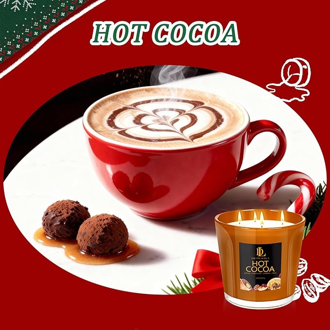 Large Christmas Candle Hot Cocoa Scented, 4 Wick Natural Soy Candles for Home Scented, 30oz Big Holiday Candle Long Lasting, Home Kitchen Scent Candles Christmas Gifts for Women Men