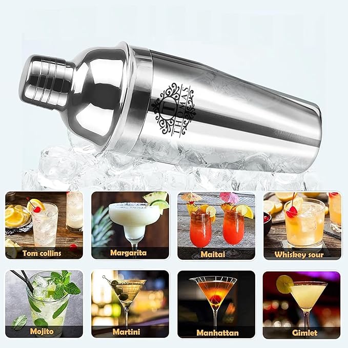 Custom Cocktail Shaker 24 oz, Personalized Engraved Name Martini & Drink Shaker with Strainer & Measurements, Stainless Steel Bar Shaker Set Gift for Bartenders & Cocktail Enthusiasts