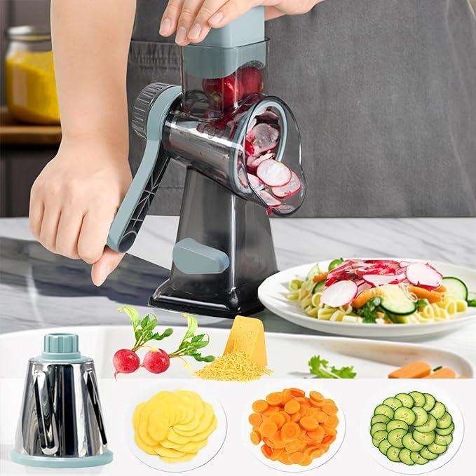 Cheese Grater with Handle,Multifunctional Rotary Cheese Grater,Kitchen Cheese Shredder Can Easily Chop Vegetables,Potatoes,Carrots,Etc.The Suction Cup is Stable and Easy to Clean (blue)