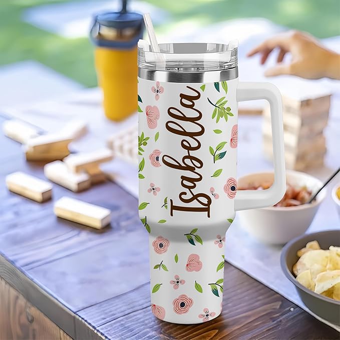 Personalized Sloth 40oz Tumbler with Handle and Straw Gifts for Animal Lovers, Sloth Stuff Gifts for Women Girls Daughters, Birthday Christmas Gift, Custom Name Stainless Steel Travel Cup