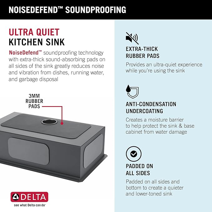 DELTA FAUCET DELTA Rivet 32-Inch Workstation Kitchen Sink Undermount 16 Gauge Stainless Steel Single Bowl with WorkFlow Ledge and Chef’s Kit of 6 Accessories, 95B931-32S-SS