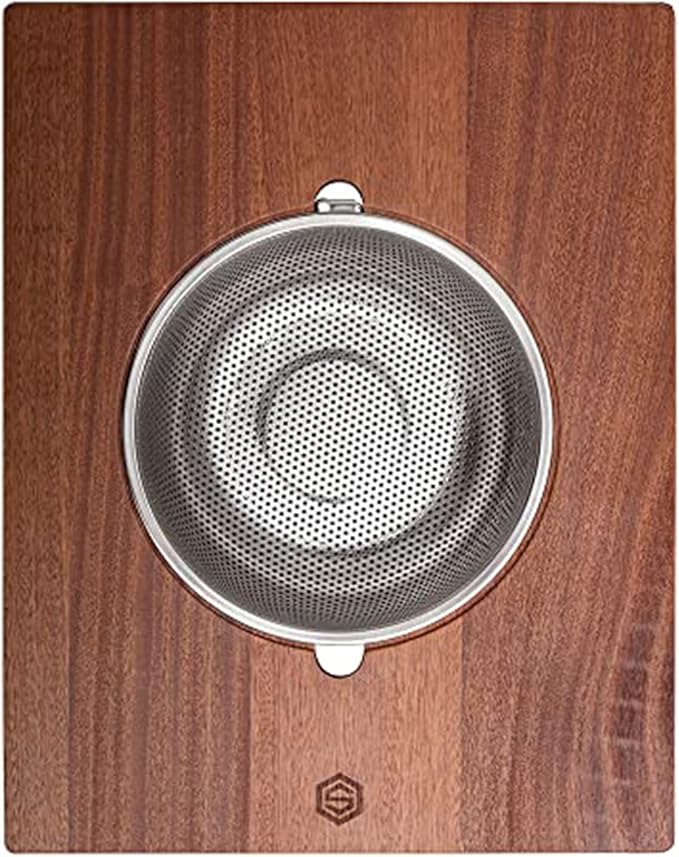 Strictly Sinks Wooden Cutting Board & Strainer Bowl Combo for Kitchen – Over the Sink Cutting Board with Colander, Light Weight & Scratch Resistant Combo ((17-3/8 x 13-3/4 x 7/8))