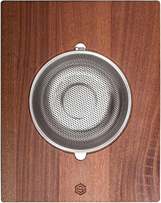 Strictly Sinks Wooden Cutting Board & Strainer Bowl Combo for Kitchen – Over the Sink Cutting Board with Colander, Light Weight & Scratch Resistant Combo ((17-3/8 x 13-3/4 x 7/8))
