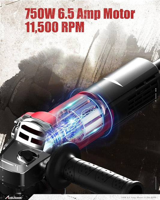 AVID POWER Angle Grinder 4-1/2 inch Electric Grinder Tools 750W 6.5 Amp Metal Grinder, 11500 RPM, with Grinding and Cutting Wheels, Auxiliary Handle, Wrench for Cutting and Grinding