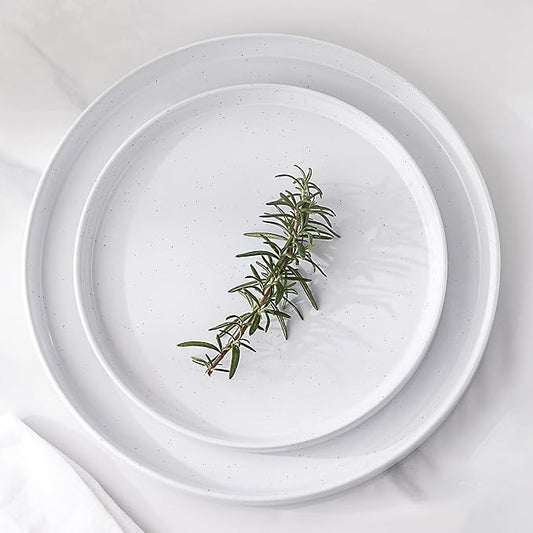 GBHOME Dinnerware Set for 6, 18 Piece Speckled Plates and Bowls Set with Glazed Bottom, Chip & Scratch Resistant Stoneware Plates Sets, Dishwasher & Microwave Safe Dishes, White