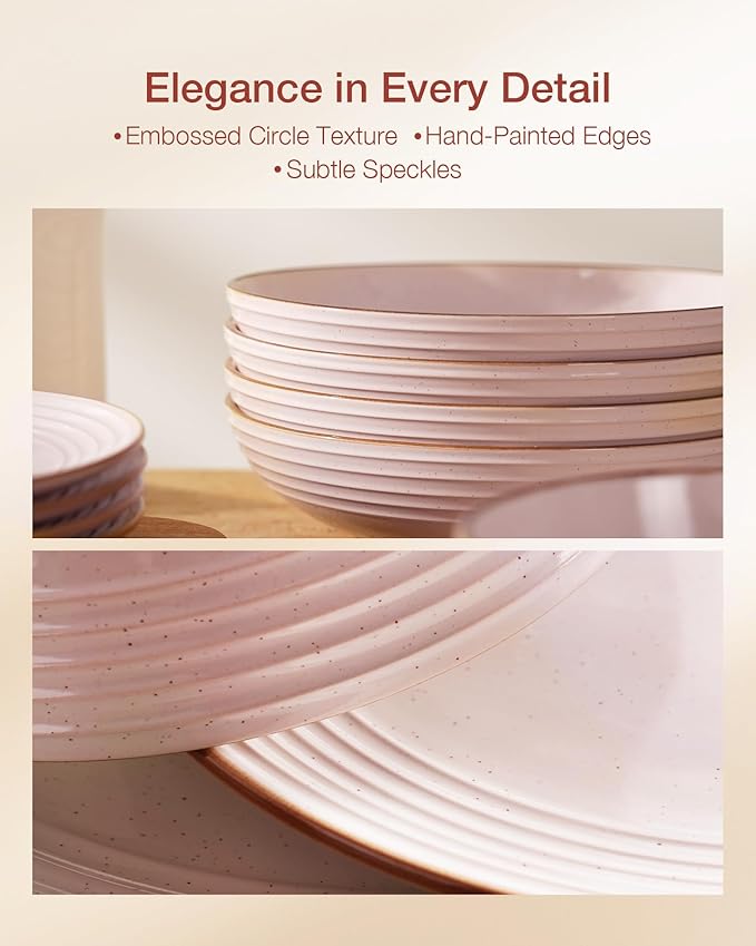 Famiware Jupiter Dinnerware Set with Pasta Bowl, Plates and Double Bowls Dish Sets for 4 (16 Pieces), Microwave and Dishwasher Safe, Chip and Scratch Resistant, Light Pink