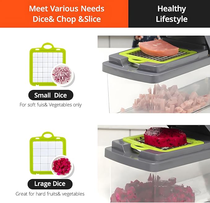 16-IN-1 Effortless Press-Handle Food Chopper with Thick ABS Container – Anti-Jam Design, Comfortable Grip, Veggie Cutter That Saves Your Wrists