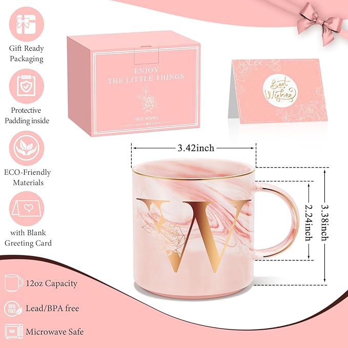 Personalized Gifts for Women Coffee Mug, Initial Customized Gift Monogrammed A-Z Coffee Mug 12 OZ, Christmas Anniversary Birthday Gifts for Women Mom Grandma Friend Sister Wife(W)