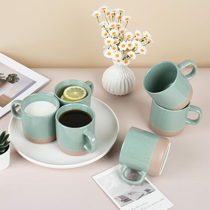 12oz Coffee Mug Set for 6, Tea Cups with Handle for Coffee, Tea, Cocoa, Milk (Green)