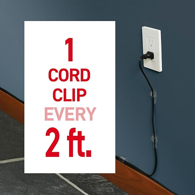 Command Round Cord Clips, Damage Free Hanging Cable, for Hanging Electrical Cables, 26 Clear Cord Clips and 32 Strips