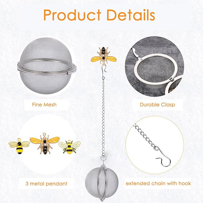 3 Pcs Tea Infusers for Loose Tea Leaf Steeper Tea Balls for Loose Tea Diffusers for Loose Tea Stainless Steel Tea Infuser Loose Leaf Tea Steeper with Metal Pendant (Bee 3)