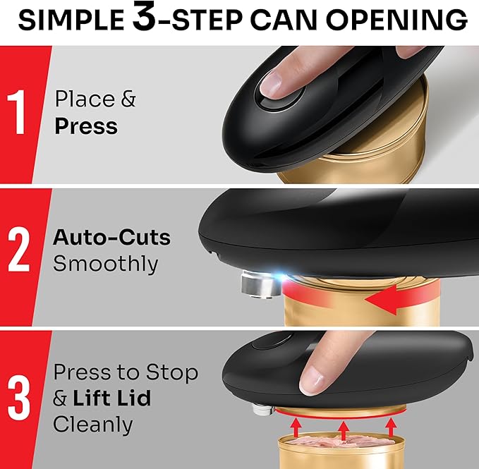 MUELLER HOME SmoothEdge Auto Electric Can Opener – Battery‑Operated One‑Touch w Magnet Lid Lifter – Portable Hands‑Free Automatic Can Openers for Seniors & Arthritis, Smooth‑Edge Cut Technology, Black
