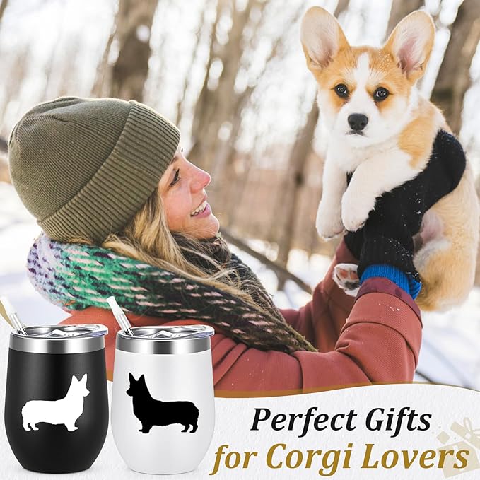 Lifecapido Corgi Gifts for Corgi Lovers, Silhouette Insulated Wine Tumbler Set of 2, Unique Dog Lovers Gifts for Women Dog Mom Dad