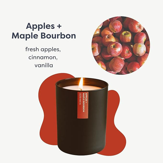 Calyan Wax Co. Apples & Maple Bourbon Scented Candle - 75 Hour Burn - Luxury Non Toxic Soy Wax Candles - Long Lasting Black Tumbler Jar Candle for Home - 10.2oz