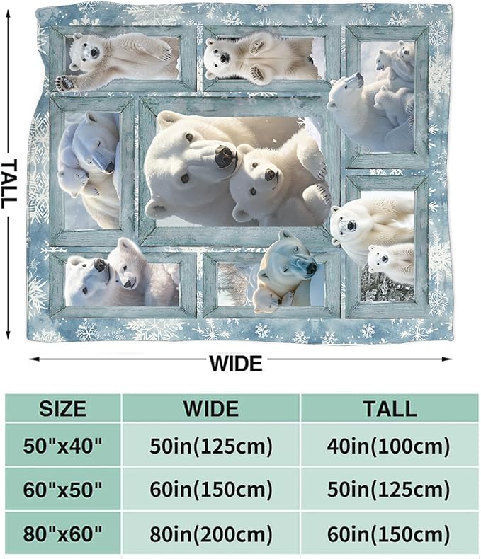 Polar Bear Blanket Gifts for Girls Boys Snowflakes Throw Blankets Cozy Plush Fleece Flannel Fuzzy for Women Men Decor 60"X50"
