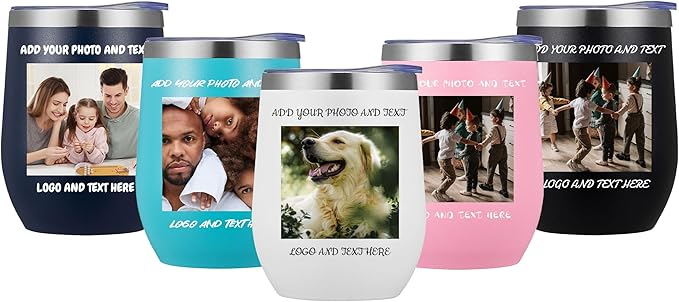 96 Pack Personalized Wine Tumbler,12oz Custom Stainless Steel Coffee Mug,Tumblers with Lids,Customizable with Picture and Names Engraving,Suitable for Woman,Men,Families and Travel