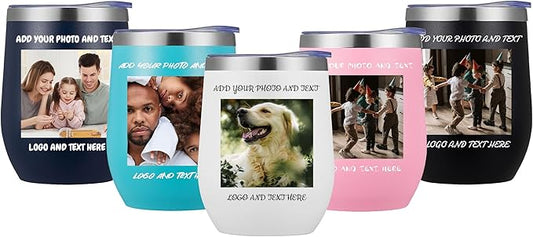 48 Pack Personalized Wine Tumbler,12oz Custom Stainless Steel Coffee Mug,Tumblers with Lids,Customizable with Picture and Names Engraving,Suitable for Woman,Men,Families and Travel