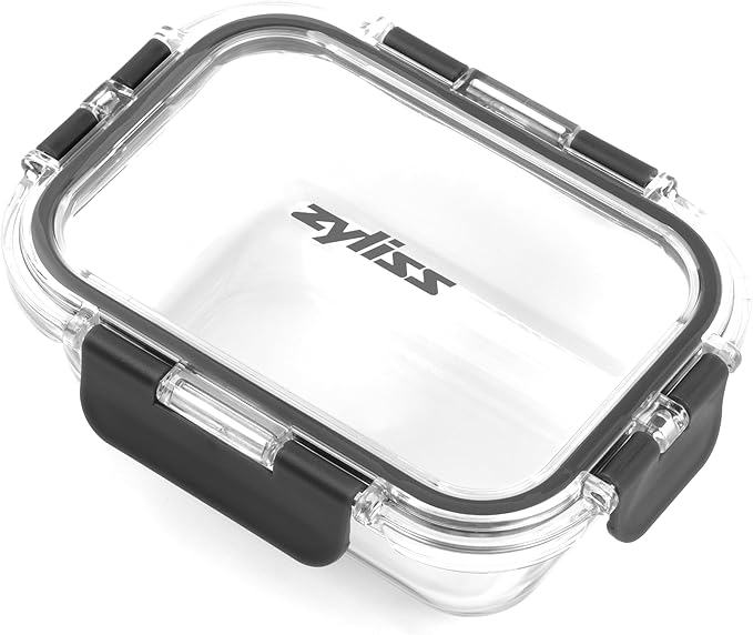 Zyliss Glass Container, Shatter Resistant Glass, Airtight Food Storage Box with Sealable Lid, Microwave Safe, BPA Free Lid, Freezer Safe, Fridge Storage, Food Container, 6.3in x 4.7in x 2", 12.5oz