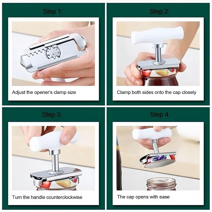 Jar Opener for Weak Hands, Manual Twist to Open Can Opener, Adjustable Stainless Steel Lid Loosener, Gripper Tight Top Remover for Seniors, Arthritis, Kitchen Loosener Gadgets