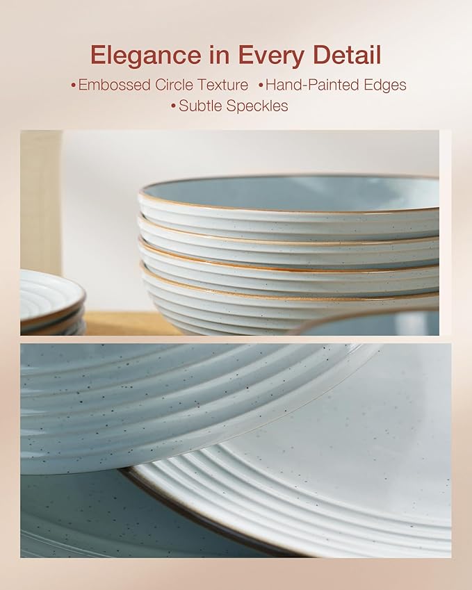 Famiware Jupiter Dinnerware Set, Plates and Bowls Dish Sets for 4 (12 Pieces), Microwave and Dishwasher Safe Stoneware Speckled Tableware, Chip and Scratch Resistant, Light Blue