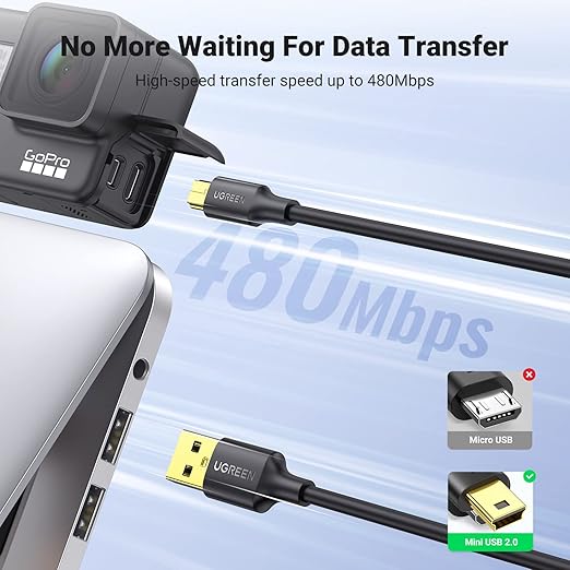 UGREEN 10 FT USB 2.0 Cable - Mini B Compatible with Garmin Nuvi GPS, Dash Cam, Camera, PS3 Controller, Hard Drive, GoPro Hero 3+, PDA