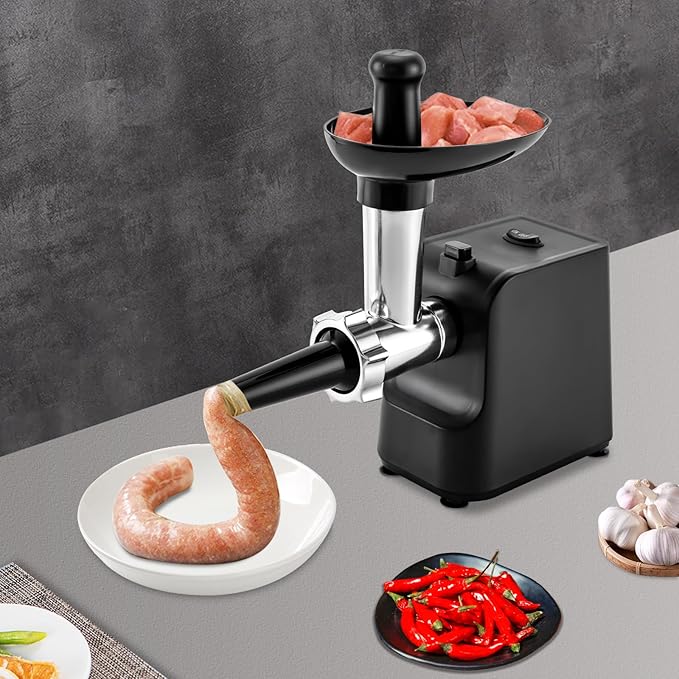 Meat Grinder, 1000W Electric Grinder For Meat with Attachments, Stainless Steel Sausage Maker Machine Kubbe Kit with 3 Grinding Plates Automatic Meat Grinder for Home & Kitchen (Black)