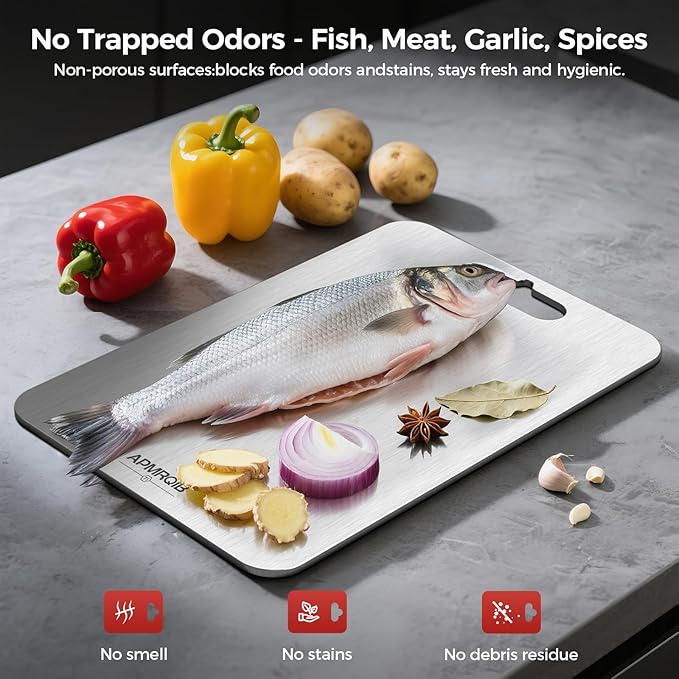 Titanium Cutting Board Set of 3,100% Pure Titanium Cutting Boards for Kitchen, Double Sided Non Toxic Cutting Board, Ideal Charcuterie & Chopping for Meat, Hygiene Durable Dishwashr（S+M+L)