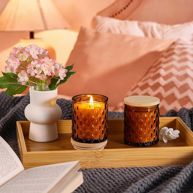 2 Pack Sandalwood Scented Candles for Home Decor, 6.5oz Natural Soy Wax Aromatherapy Jar Candles, Housewarming Gift for Women