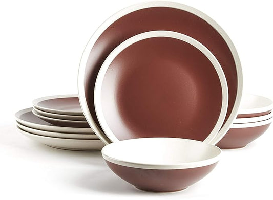 Rock Ridge Speckled Stoneware Dinnerware Set (12pc Set, Brown and Ivory)