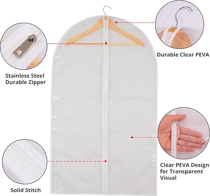 Clear Garment Bag Long Garment Bags for Gowns, Vinyl Dress Bags for Closet Storage, Coat Covers for Closet With Zipper Plastic Garment Bags for Hanging Clothes Long Dress - 24'' X 48''/6 Pack