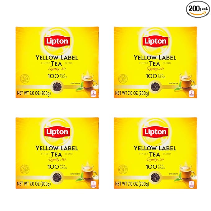 Lipton Yellow Label International Blend | Tea Bags | Premium Tea | Lipton Unsweetened Instant Chai | 200 Grams (Pack of 4)