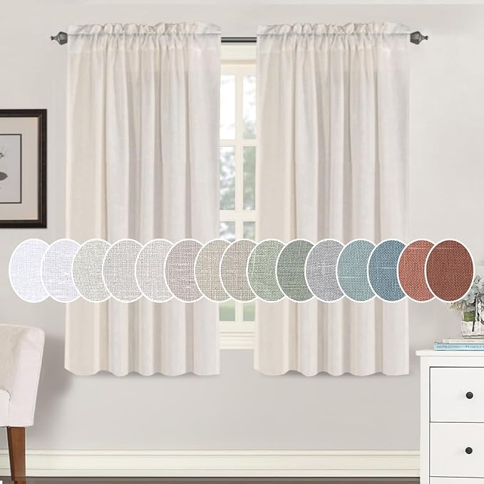 H.VERSAILTEX Natural Linen Bedroom Curtains 63 Inch Length 2 Panels Rod Pocket Light Filtering Semi Transparent Lightweight Curtain for Living Room Sand Beach Farmhouse, 52"x 63", Heathered Natural