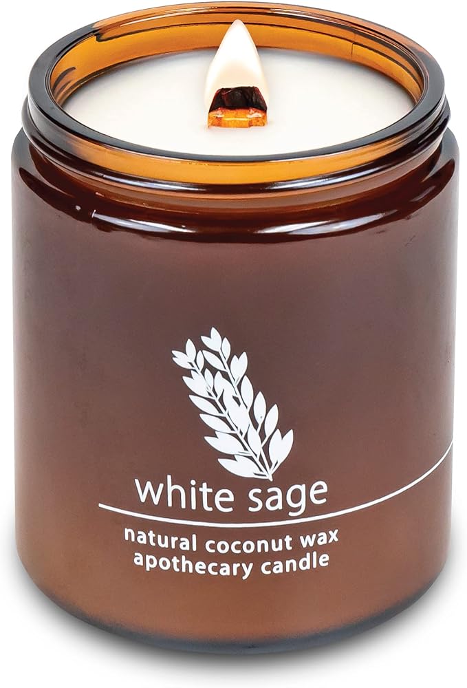 Hemlock Park Crackling Wood Wick Candle Handcrafted with Natural Coconut Wax (Standard 8 oz, White Sage)