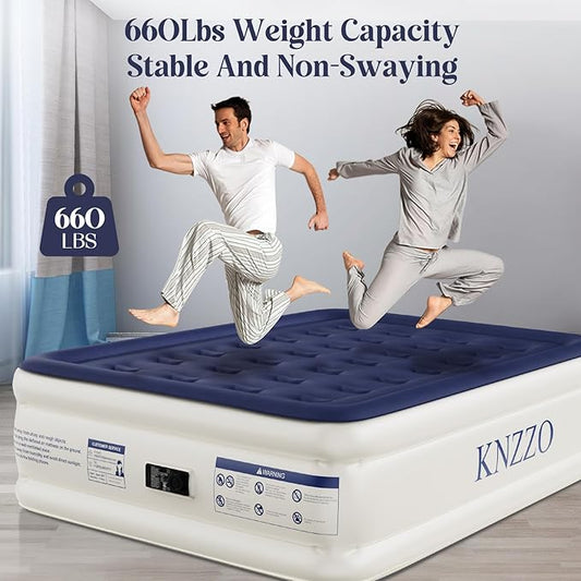 Air Mattress Full with Built-in Pump, Blow Up Mattress with Soft Flocked Top, Leakproof Inflatable Mattress, Foldable Waterproof Air Bed for Home, Guests, Camping, with Storage Bag