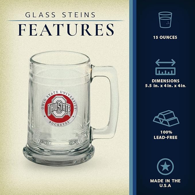 Heritage Pewter Ohio State Beer Stein Glass | 15 Ounce German-Style Beer Glass | Intricately Crafted Metal Pewter Alma Mater Inlay