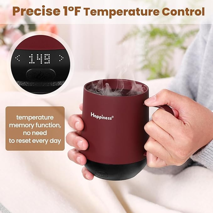 Happiness Smart Heated Coffee Mug,12oz Rechargeable Electric Self Heating Temperature Control Coffee Cup