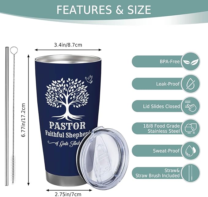 Pastor Gifts for Men, Religious Coffee Mugs, Pastors Christian Tumbler,20oz Coffee Tumbler, Pastor Appreciation Travel Mug