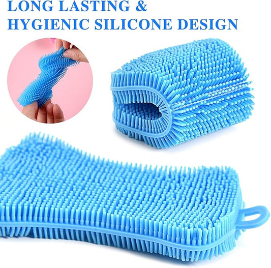 6 PCS Silicone Dish Sponges, Super Durable Safe and Dry Fast Silicone Sponge, Multi-Purpose Sponge Kitchen Gadgets, Reusable Rubber Kitchen Dish Dishes Fruits Vegetables Washing Cleaning Sponge Brush.
