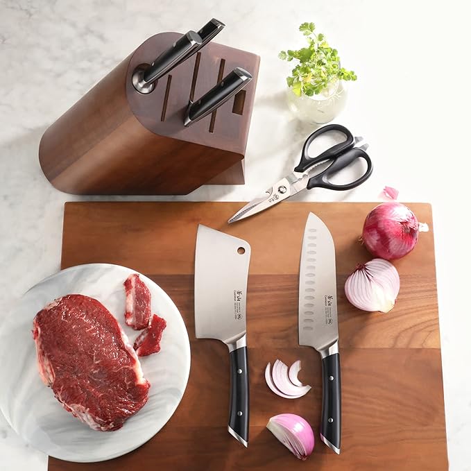 Cangshan HELENA Series German Steel Forged Cleaver Knife Block Set (7-Piece, Black)