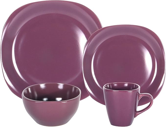 Stoneware Square 16pc Dinnerware Set, Matte Purple